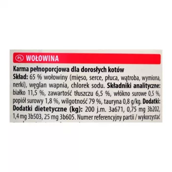 Wet cat food Animonda Carny can 200 g — beef, grain-free, gluten-free, for adult cats, food allergy suitable