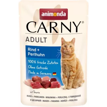 Wet cat food animonda Carny Adult Beef & Guinea Fowl 85 g sachet, grain-free, gluten- and sugar-free