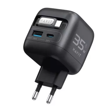Havit UC250 A-EU GaN travel charger with extendable cable, black