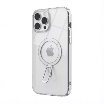 GUAN 10H Tempered Glass Case with Kickstand for Apple iPhone 16, Transparent/Silver