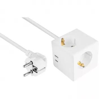 Kabelmeister SW01-W050 Power Cube, 3x Schuko, USB-C (20W, PD 3.0) + USB-A (18W), 5 m Cable, White