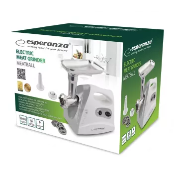 Esperanza EKM012E Meatball electric meat grinder, 600 W, 3 cutting plates, sausage and kebbe attachments, grey