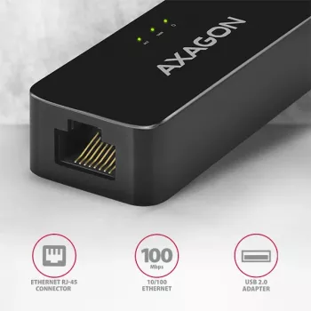 AXAGON ADE-XR USB 2.0 Type-A to Fast Ethernet 10/100 adapter, RJ-45, Realtek RTL8152, black, 23 g