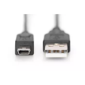DIGITUS USB 2.0 anslutningskabel, typ A - mini B (5-polig) M/M, 1m, USB 2.0-kompatibel, svart