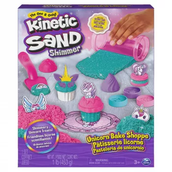 Kinetic Sand Shimmer, Unicorn Bake Shoppe Playset, 16oz (Shimmer Teal and Pink Neon), 8 Unicorn Tools, Sensory Toys for Kids Ages 3 and up