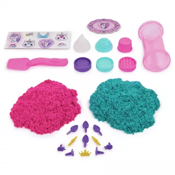 Kinetic Sand Shimmer, Unicorn Bake Shoppe Playset, 16oz (Shimmer Teal and Pink Neon), 8 Unicorn Tools, Sensory Toys for Kids Ages 3 and up