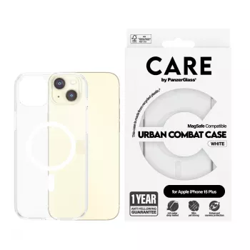 PanzerGlass CARE™ by ® Urban Combat skal transparent med vitt MagSafe iPhone 15 Plus