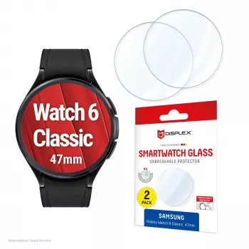 Displex 9H Glass Galaxy Watch 6 Classic (47mm), 2-pack, ultratunn, ramlös, antifingeravtryck, Made in Germany