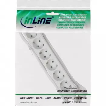 InLine Socket strip InLine 16463W 6-way earth contact CEE 7/3 white 3m