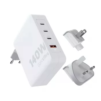 Portable 140W GaN Travel Charger Xtorm XVC2140 with 3× USB-C PD ports and 2 m USB-C cable, white