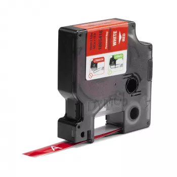 DYMO Rhino industriella vinyl-etiketter | 12 mm x 5,5 m | vit text på röd | självhäftande | för LabelManager & Rhino etikettskrivare