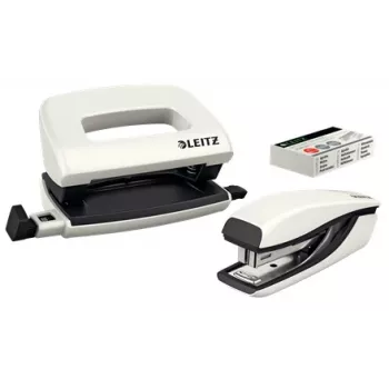 Leitz Stapler & Hole Punch Set Mini WOW, 10 sheets, Pearl, White, P2, Metal, Plastic, 80 g/m², 3.5 cm