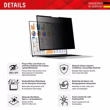 Displex PRIVACY SAFE removable 2-way privacy filter for Laptop/ Notebook (randlos/frameless) 14'' (16:9)