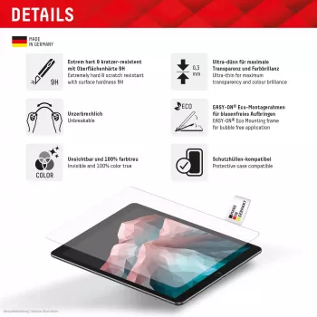 Displex Tablet Glass (9H) for Samsung Galaxy Tab S10+, Eco Mounting Frame, unbreakable