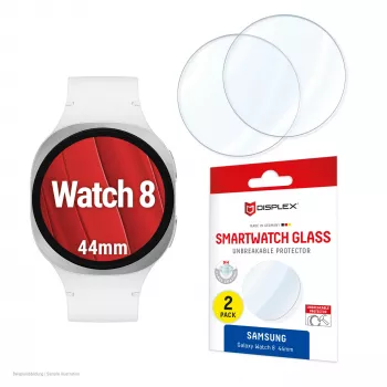 Screen protector glass for Galaxy Watch 8 (44mm) by e.v.i. — Displex 9H, 2-pack, ultra-thin, borderless, anti-smudge