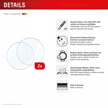 Screen protector glass for Galaxy Watch 8 (44mm) by e.v.i. — Displex 9H, 2-pack, ultra-thin, borderless, anti-smudge