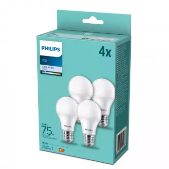 Philips LED Lamp E27 4-Pack, 75 W Equivalent, 4000 K