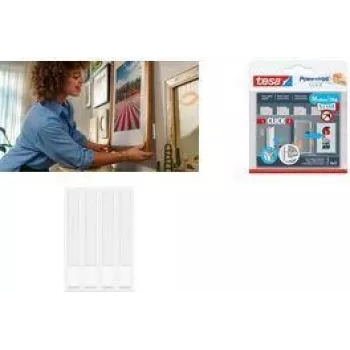 tesa Powerstrips CLICK kardborreband MEDIUM Slim, vit för att fästa bilder och platt väggdekor, – 1 st (77721-00030)