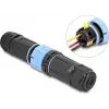 Delock Cable Connector with Bayonet Lock 3 Pin Male to Female, IP68 Waterproof for Cable Diameter 5 - 9 mm, incl. Seals for 9 - 12 mm, Tool-free, Black (87249)
