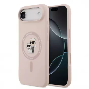 Karl Lagerfeld Liquid Silicone Karl and Choupette MagSafe Case for iPhone Air, Pink