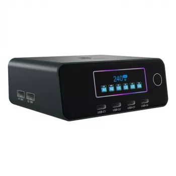 ICY BOX IB-PS2401 Diamond Charge 2401 GaN Charging Station with LCD Display, 240 W