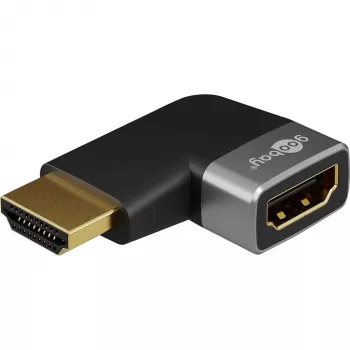 Goobay 72010 HDMI-vinkeladapter 90° horisontell, 8K 60 Hz, förgylld, svart/silver