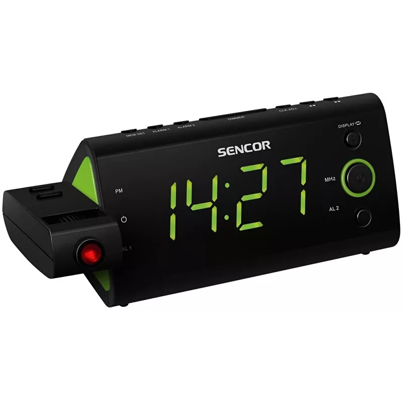 Sencor SRC 330GN klockradio med tidsprojektion, FM-radio, LED-display, grön/svart