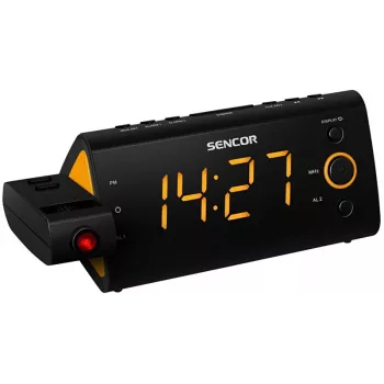 Klockradio SENCOR SRC 330 OR — FM-klockradio med 1,2 inch LED-display, dubbellarm, röd 180° projektion, inomhustemperatur, batteribackup