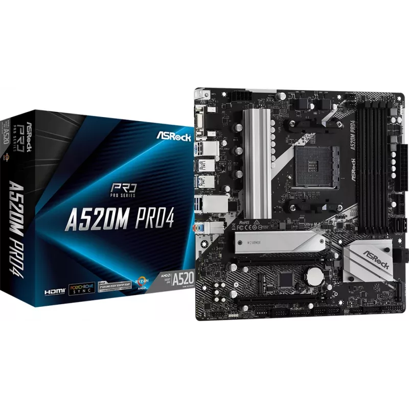 Moderkort ASRock A520M PRO4 Socket AM4 micro ATX