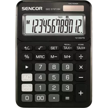 Miniräknare SENCOR SEC 372BK 12-siffrig LCD enkel skrivbordsräknare, batteridriven