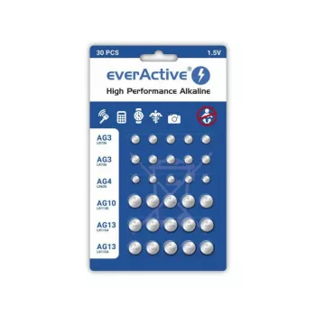 Alkaliska batterier everActive AGMIX30BL 1,5 V — förpackning med 30 st, knappceller