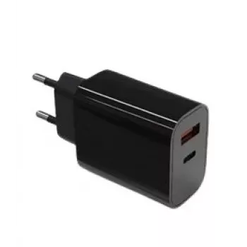 Väggladdare 2x3A USB-C + USB-A Power Delivery svart