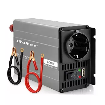 Qoltec MS Wave Power växelriktare 12V till 230V 300/600W USB kompatibel med LiFePO4 GEL AGM