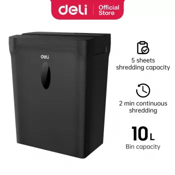 DELI ET014 cross-cut dokumentförstörare, 10 ark, P-4 säkerhet, 21L behållare, svart
