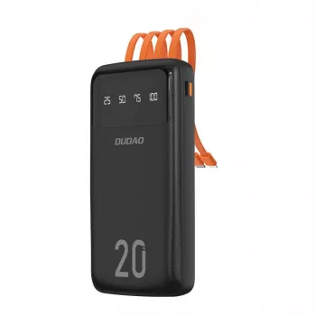 Dudao K6Pro+ Powerbank 20000mAh med 4 inbyggda kablar USB-C Micro USB Lightning USB-A ingång svart