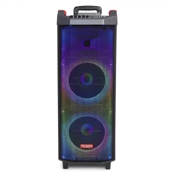 AIWA Power Audio högtalare KBTUS-710MKII 700W bärbar partihögtalare med Bluetooth, USB, SD, AUX, FM-radio, LED-ljus, trolleyhandtag, hjul, fjärrkontroll, mikrofon