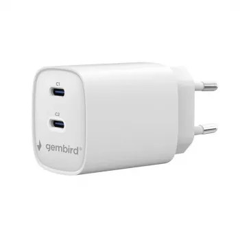 Gembird TA-UC-2C-PD45-01-W 45W USB-C tvåports väggladdare vit