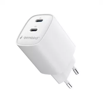Gembird TA-UC-2C-PD45-01-W 45W USB-C tvåports väggladdare vit