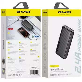 AWEI P6K Pro powerbank 20000mAh 2xUSB-A/USB-C svart