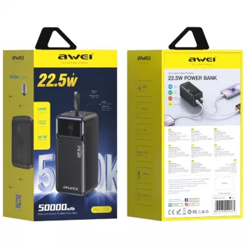 AWEI PA-106 powerbank 50000mAh 22,5W PD 3xUSB-C svart