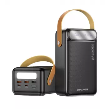 AWEI PA-82 powerbank 60000mAh 65W PD 2xUSB-A/USB-C svart