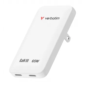 Verbatim Slim GaN laddare 2 portar 65W (EU/UK/US) vit