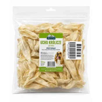 PTI PETITTO kaninöron hundsnacks, utan päls, 500 g
