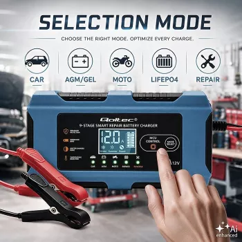 Qoltec 52669 Intelligent Battery Charger 12V 6A with Repair Function for AGM GEL LiFePO4