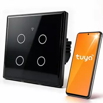 Qoltec Smart touch-ljusströmbrytare 4-vägs Wi-Fi timer Tuya | härdat glas | vit