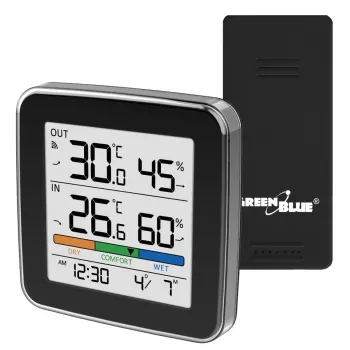 GREENBLUE GB169 B trådlös väderstation med färgdisplay och utomhussensor