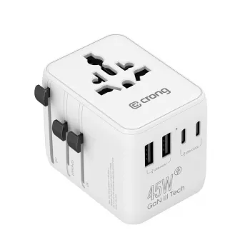 Crong One World reseadapter GaN 45W UK/EU/US/AU vit