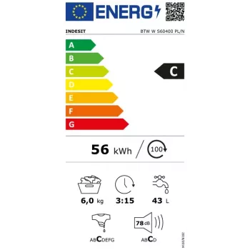 Indesit BTWWS60400PLN toppmatad tvättmaskin, 6 kg, 1000 varv/min, vit