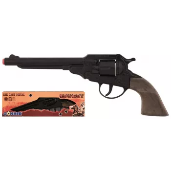 PULIO Cowboy revolver metall 8-skotts knallpistol - svart/silver med bruna grepp