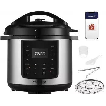CONCEPT CK8001 multicooker, 5L, 900W, 10 program, LED, non-stick keramikgryta, startfördröjning, varmhållningsfunktion, svart/silver